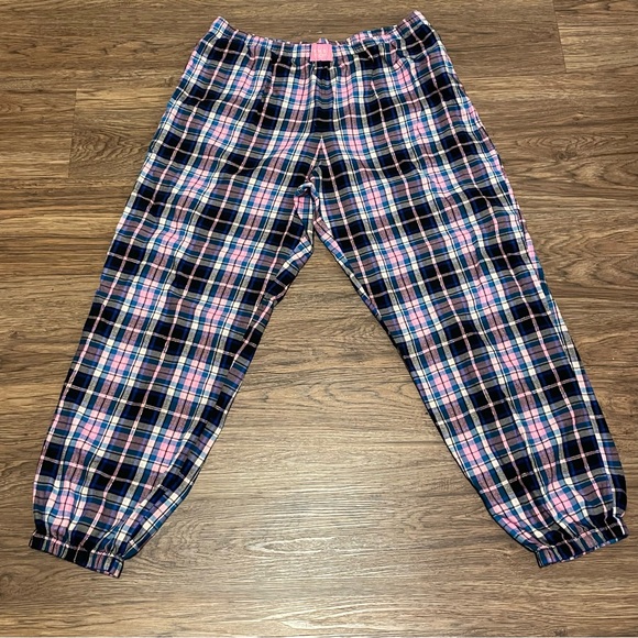 Victoria’s Secret Plaid Pajama Joggers Pink Blue Black White Metallic Silver XL - Picture 3 of 12